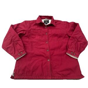 Vintage Woolrich Ruby Red Shirt Jacket Button Up Sherpa Lined Women Size XL